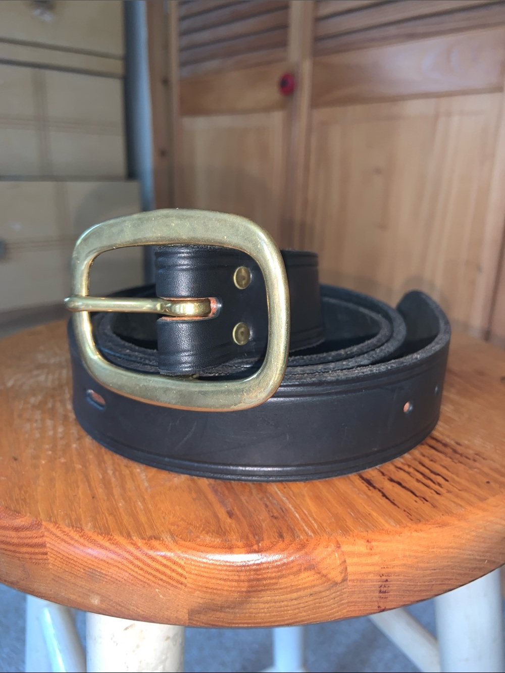 Men's Black Leather Belt with  Brass Buckle size 54. New without tags heavy duty
